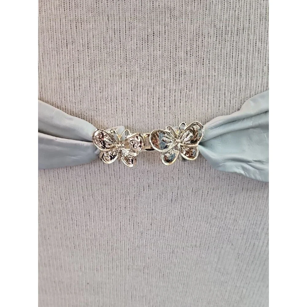 Gray Leather Belt With Silver Tone Butterfly Clasp Small/Medium
